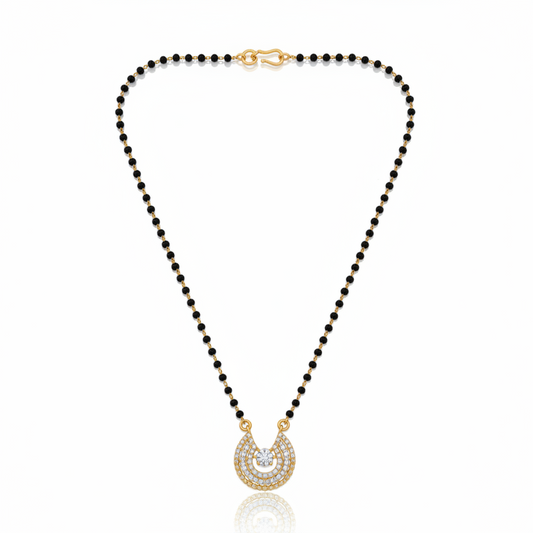 NUGOLD Designer Black Bead Mangalsutra with Cubic Zirconia Pendant