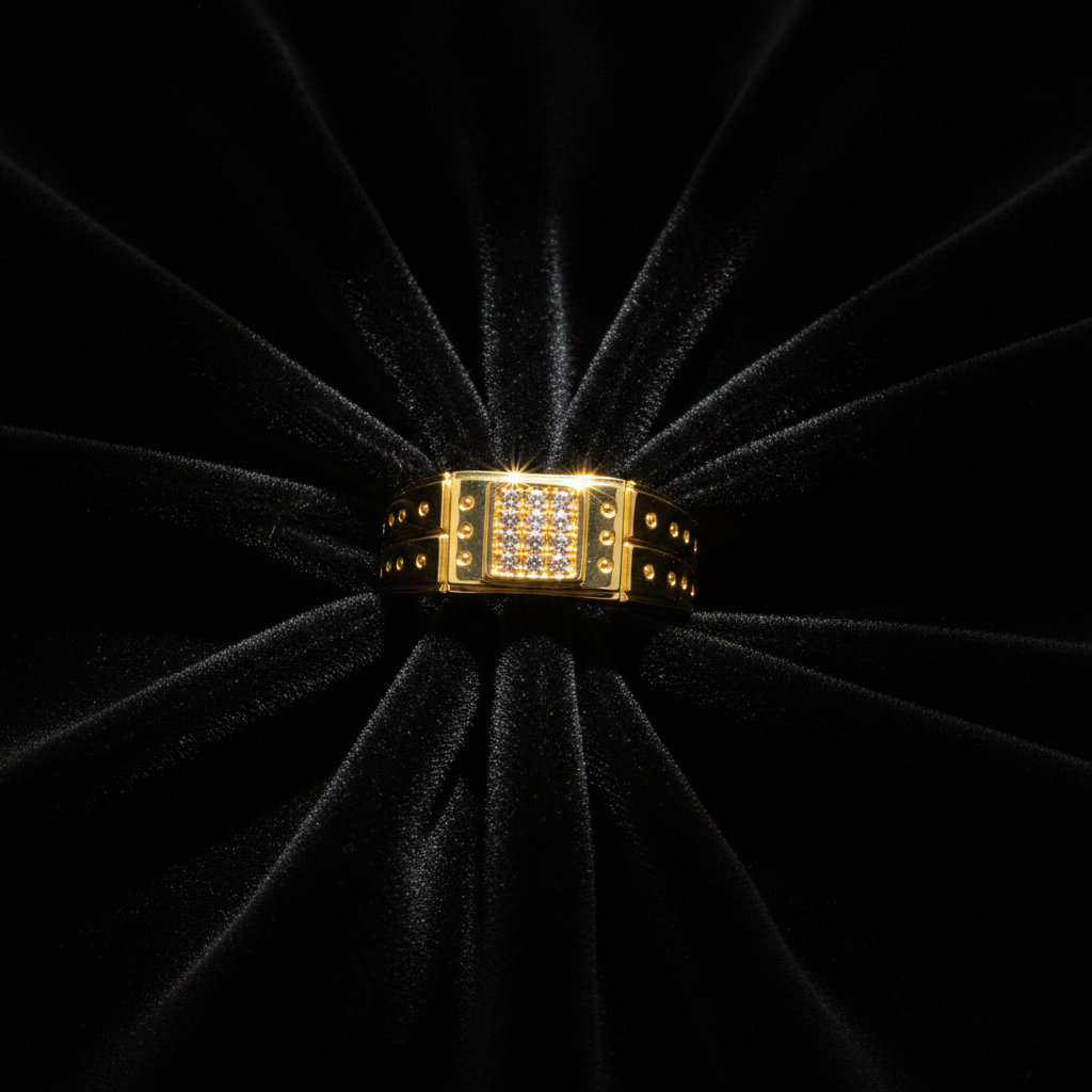 Premium Square Cluster Crystal Band Ring for Men