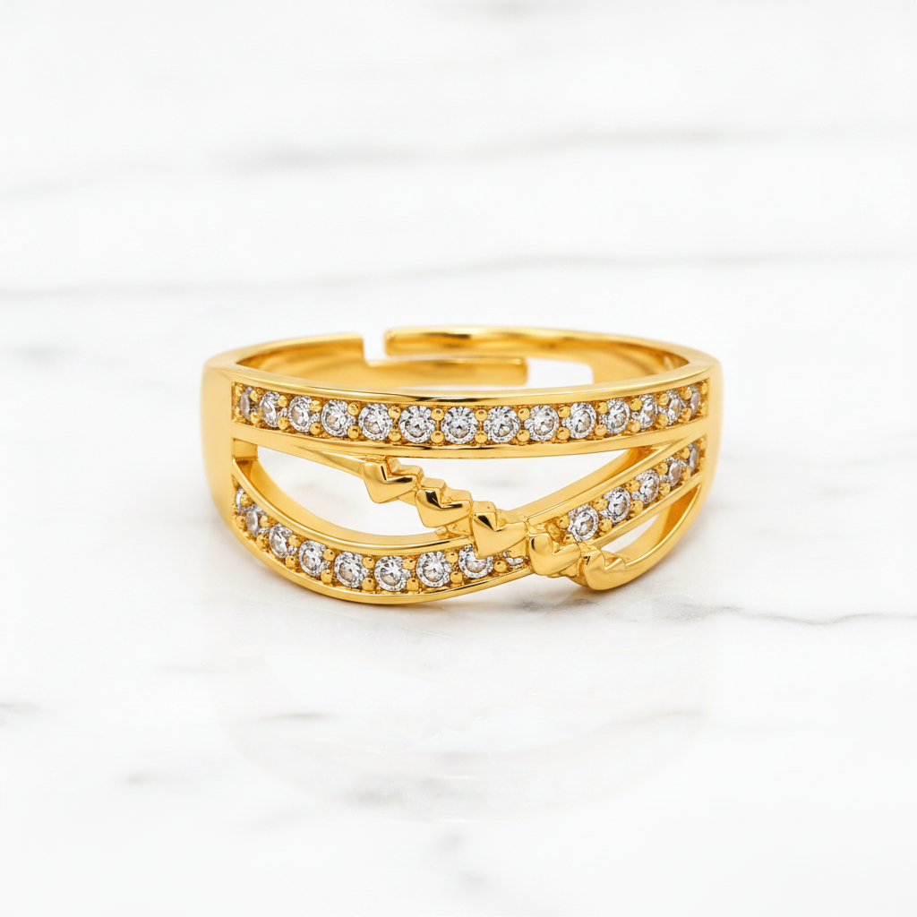 Regal Heartline Wave Sparkle Statement Ring for Women