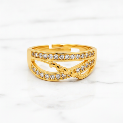 Regal Heartline Wave Sparkle Statement Ring for Women