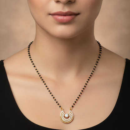 NUGOLD Designer Black Bead Mangalsutra with Cubic Zirconia Pendant