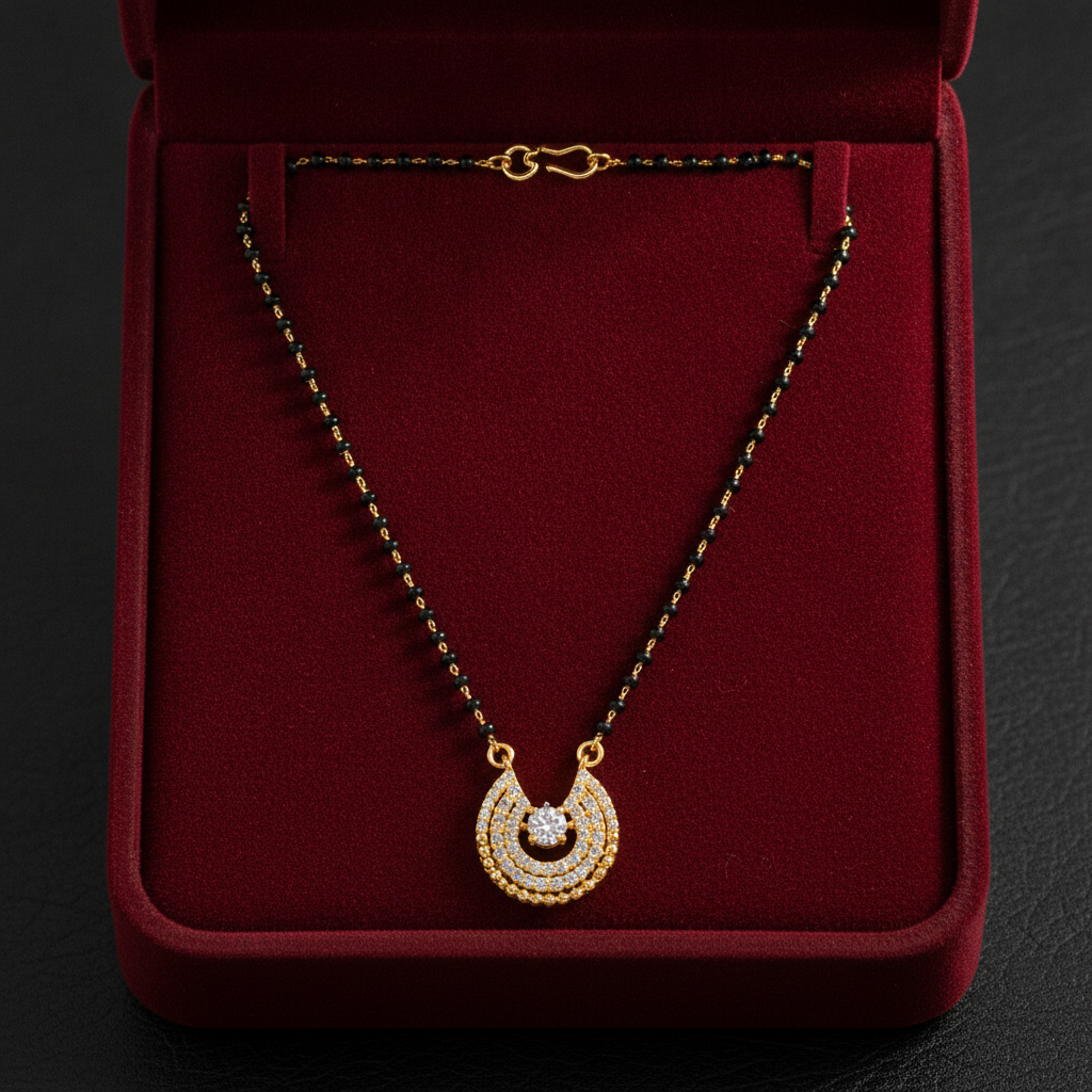 NUGOLD Designer Black Bead Mangalsutra with Cubic Zirconia Pendant