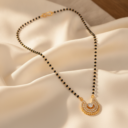 NUGOLD Designer Black Bead Mangalsutra with Cubic Zirconia Pendant