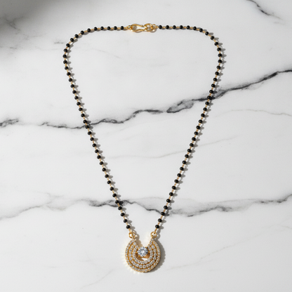 NUGOLD Designer Black Bead Mangalsutra with Cubic Zirconia Pendant