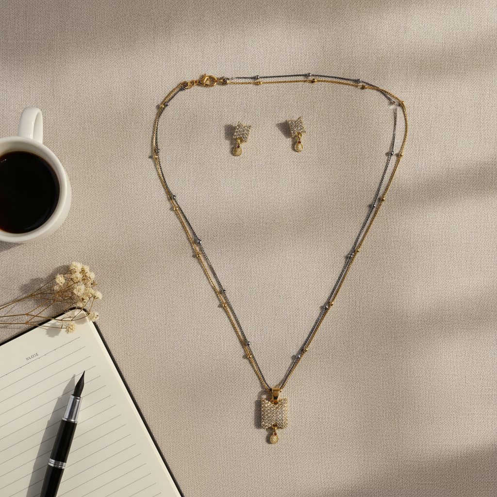 NUGOLD Crystal Veil Pendant & Earrings Set