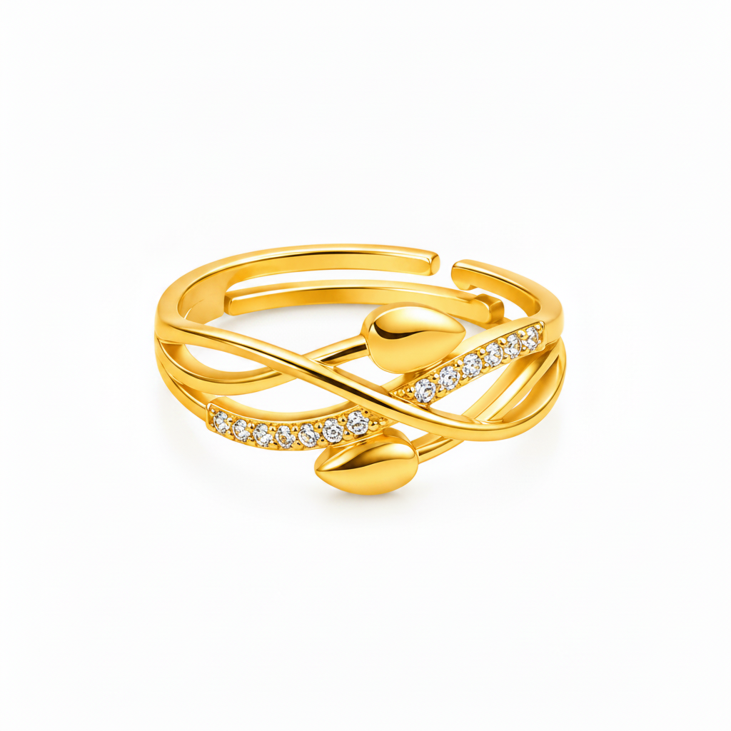 NUGOLD Infinity Leaf CZ Adjustable Ring for Women