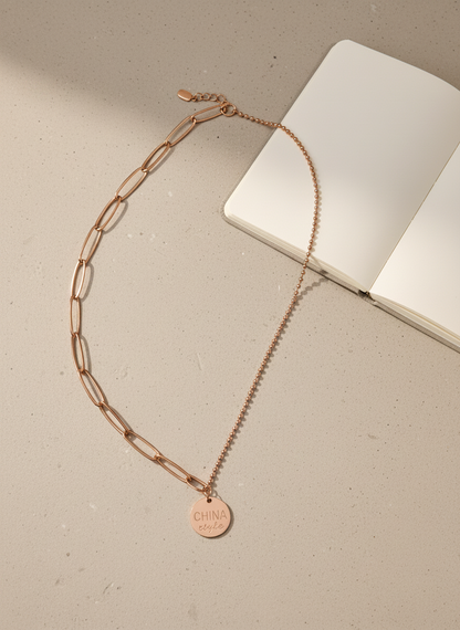 Elegant Rose Gold Asymmetrical Chain Pendant Necklace