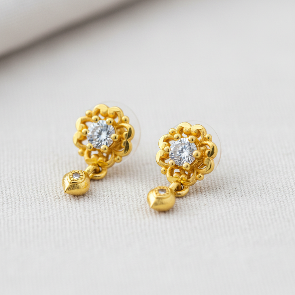 NuGold Blossom Spark Crystal Drop Earrings