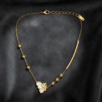 Elegant Gold Butterfly & Bead Chain Necklace