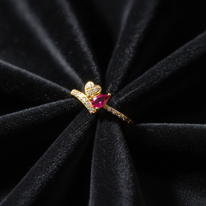 NUGOLD Romantic Heart & Pear Cut Ruby Stone Ring for Women