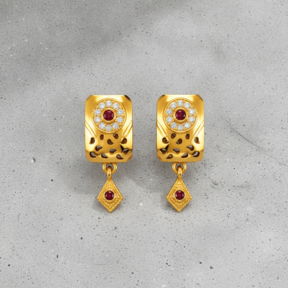 Traditional Royal Ruby-Accented Rectangle Drop Earrings