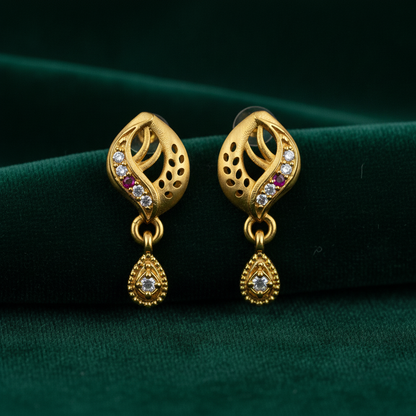 Traditional Swirl Motif Pendant Earrings with Teardrop Beaded Droplets
