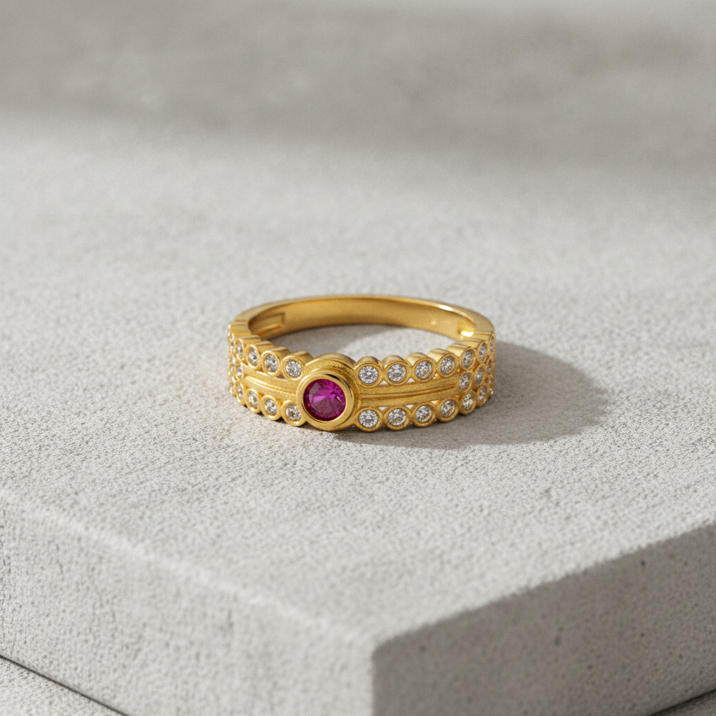 Regal Crimson Halo Statement Ring