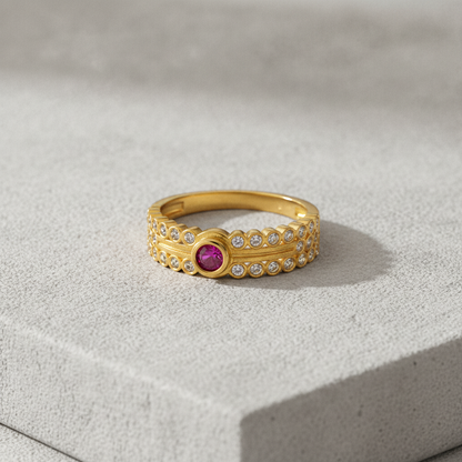 Regal Crimson Halo Statement Ring