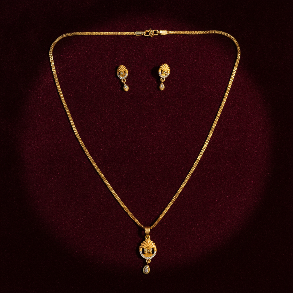 NUGOLD Timeless Floral CZ Pendant Necklace set