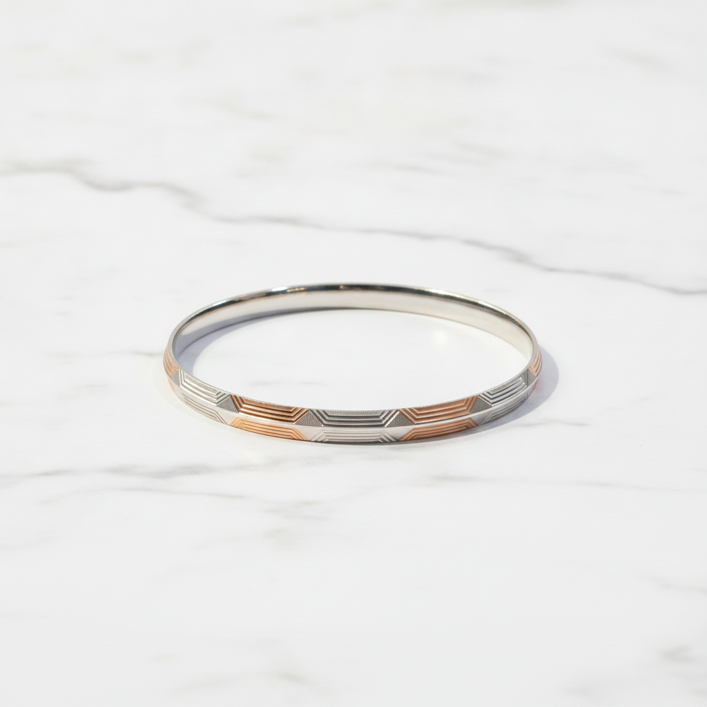 Premium 925 Sterling Silver Rose Gold Hexagon Pattern Kada