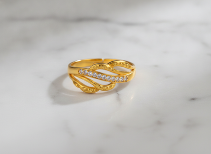 Delicate Leaf Branch CZ Open Ring for Women