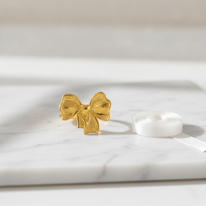 NUGOLD Adjustable Ribbon Bow Ring for Women & Girls