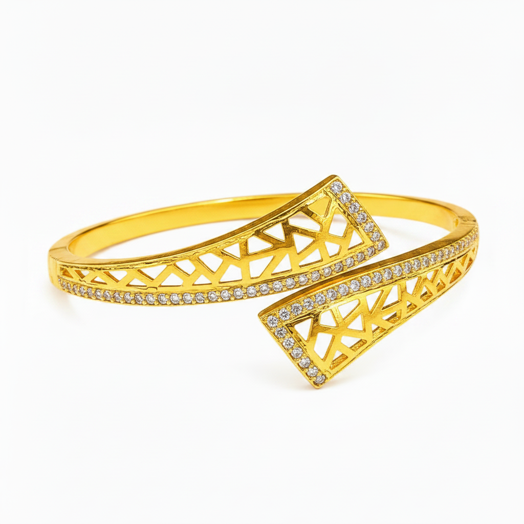 Luxury Geometric Lattice CZ Open Kada Bracelet for Women