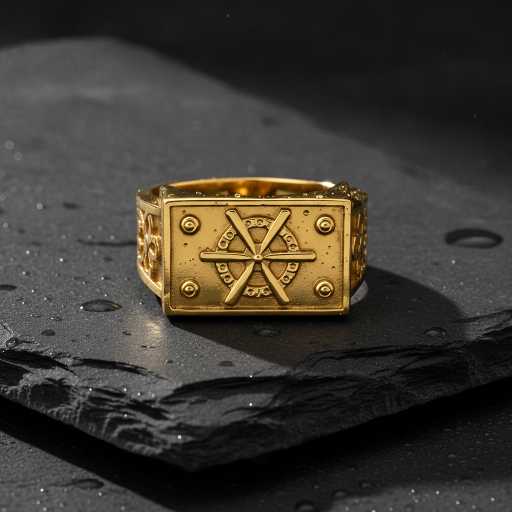 Imperial Wheel Crest Geometric Signet Ring for Men
