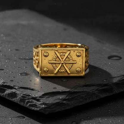Imperial Wheel Crest Geometric Signet Ring for Men