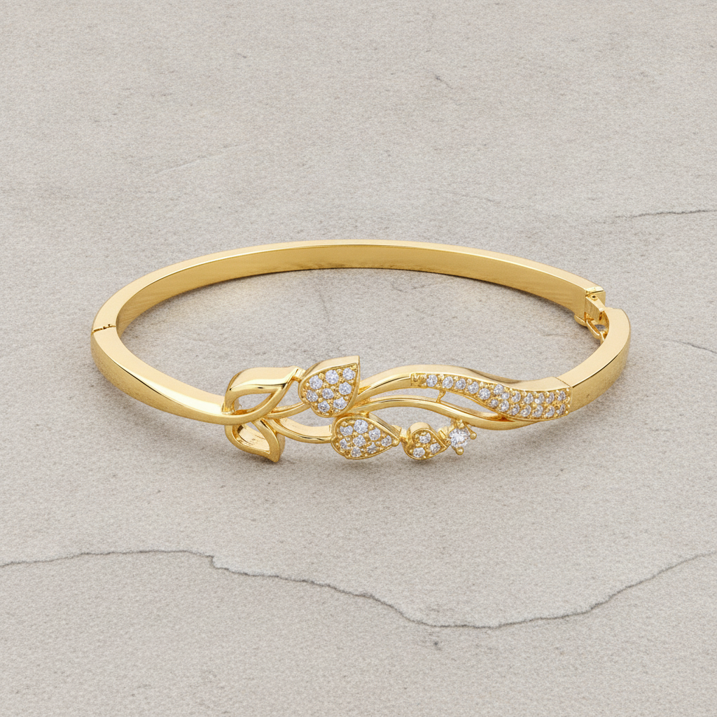 Luxury Floral Leaf CZ Open Bracelet For Women & Girl