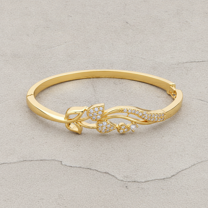 Luxury Floral Leaf CZ Open Bracelet For Women & Girl