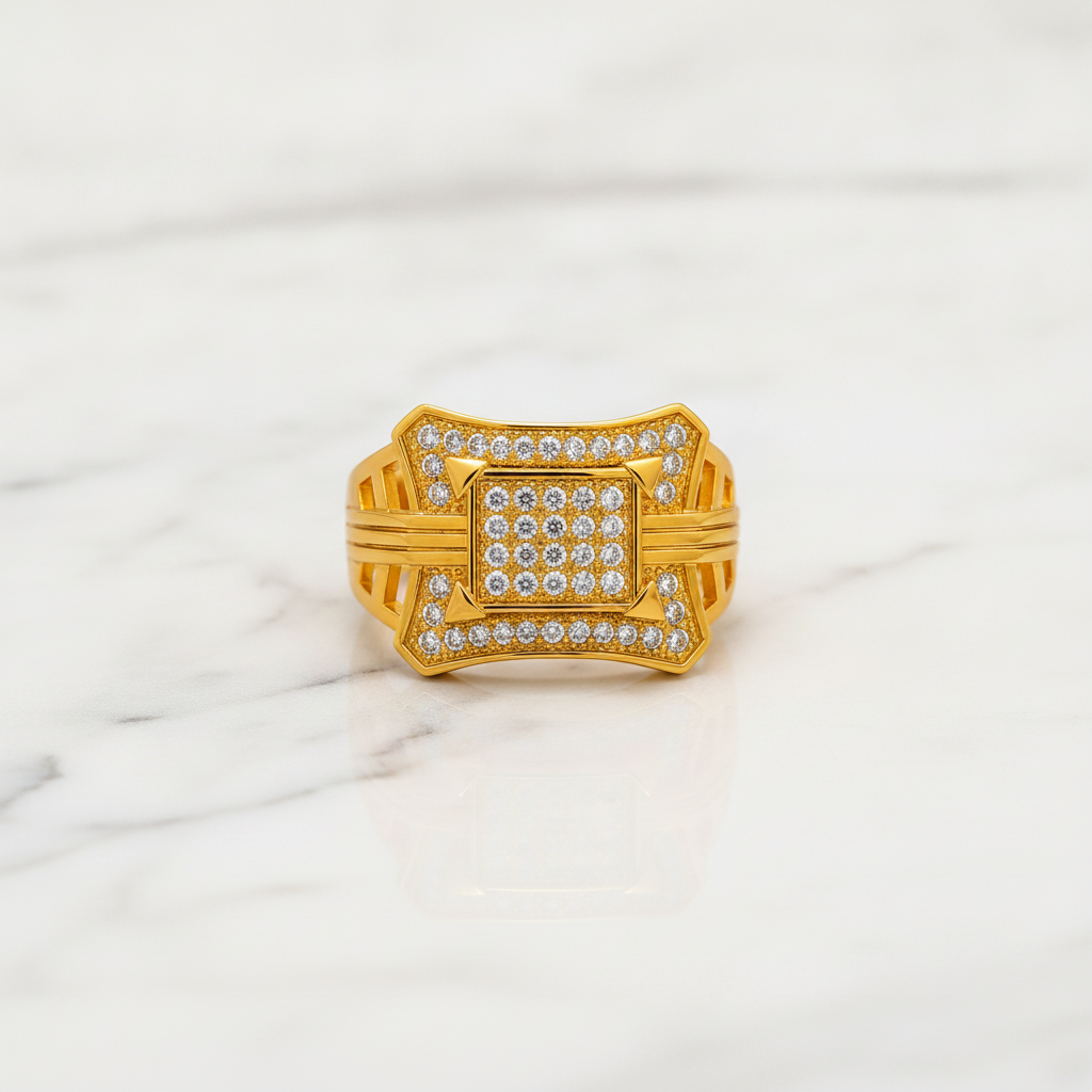 Imperial Geometric Crystal Crown Statement Ring for Men
