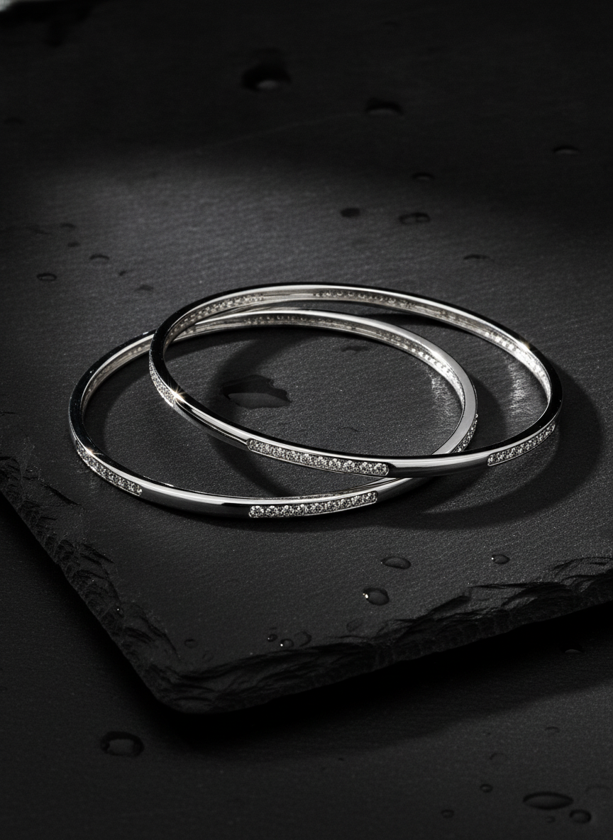 925 Silver Minimalist CZ Bangles for Women