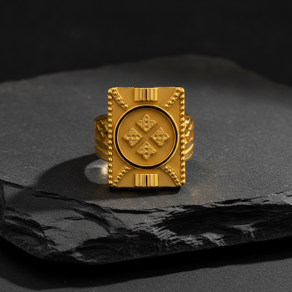 Royal Insignia Textured Statement Ring for Men