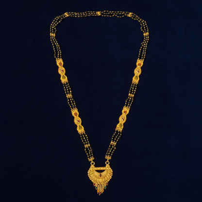 Traditional Mangalsutra Necklace with Red & Green Stone Pendant