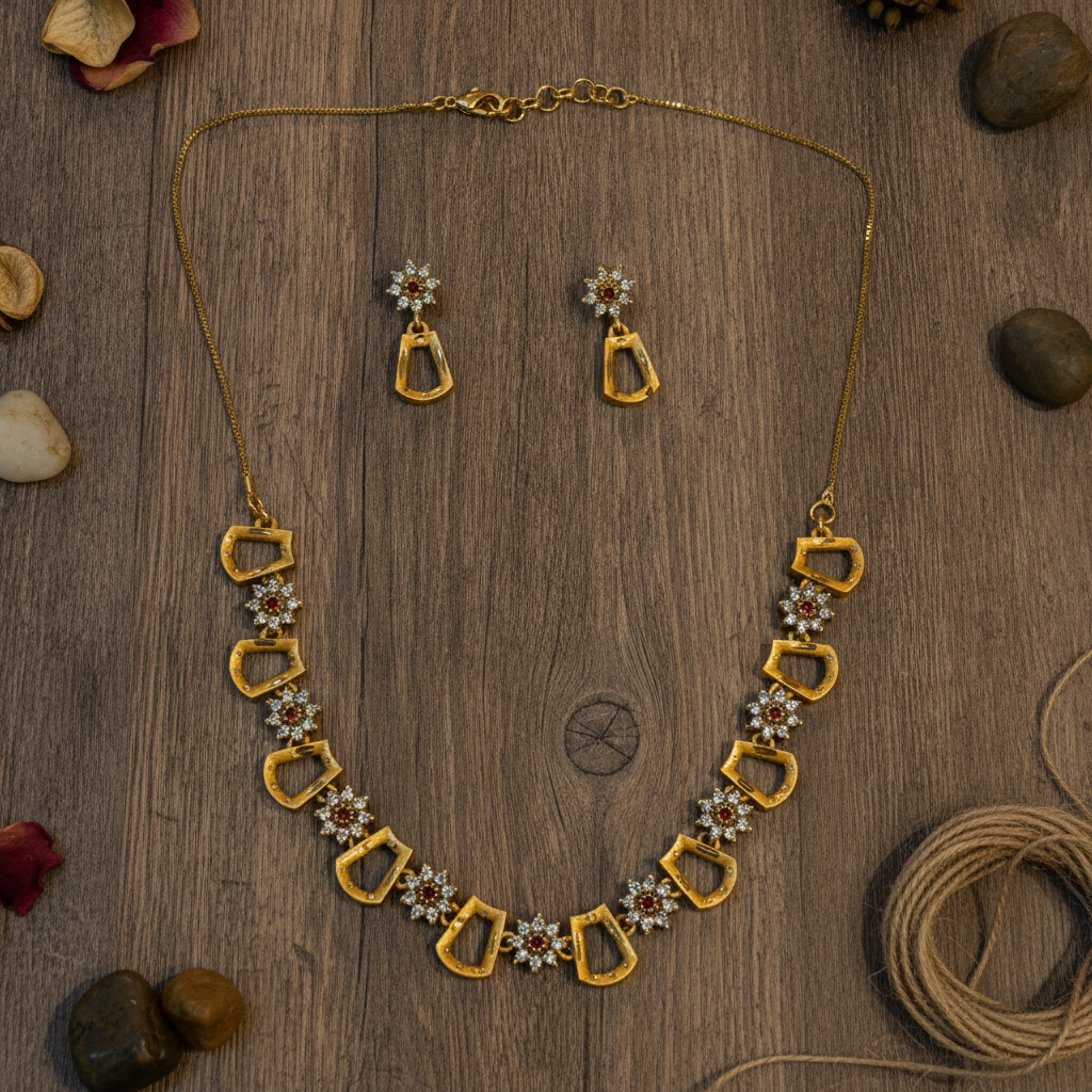 NUGOLD Scarlet Sparkle Gold-Plated Necklace Set