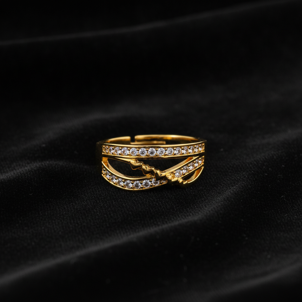 Regal Heartline Wave Sparkle Statement Ring for Women