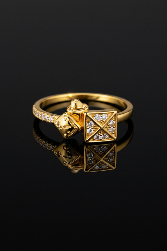 NuGold Royal Geometric Diamond Accent Gold Ring for Women