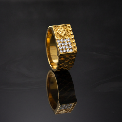 Royal Dual-Panel Crystal Lattice Statement Ring for Men