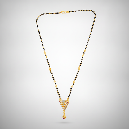 Designer Triangle CZ Stone Mangalsutra with Ruby Drop Pendant for Women