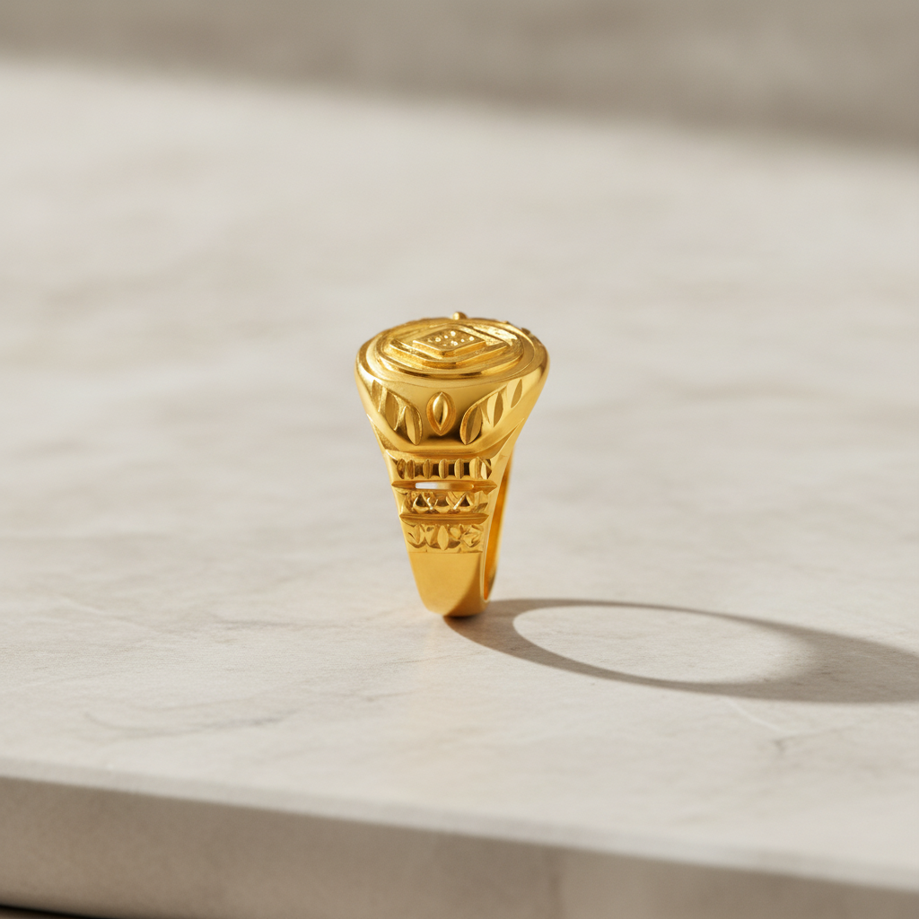 Royal Crest Leaf Engraved Statement Ring for Men