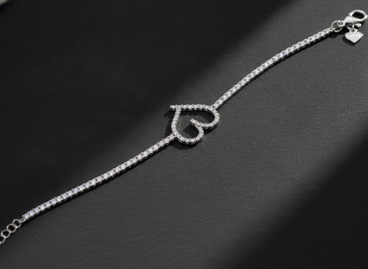 Heart Shape Cubic Zirconia 925 Sterling Silver Bracelet