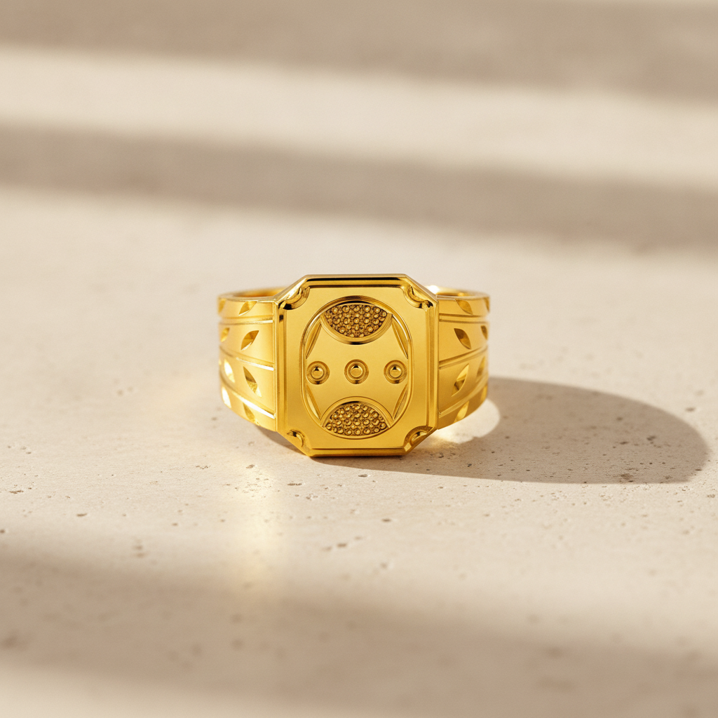 Regal Shield Pattern Statement Ring for Men
