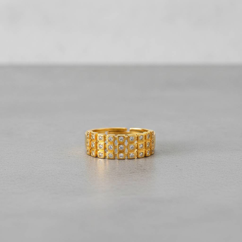 Regal Triple-Row Grid Sparkle Statement Ring for Women