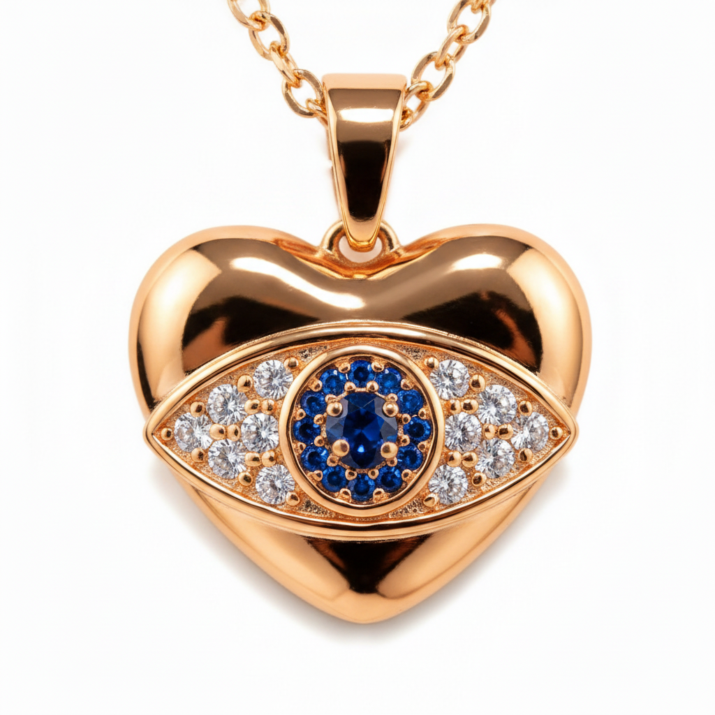 Lucky Evil Eye Heart Pendant Chain Necklace for Women