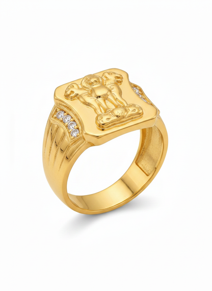 NuGold Royal Ashoka Lion Emblem Gold Signet Ring for Men
