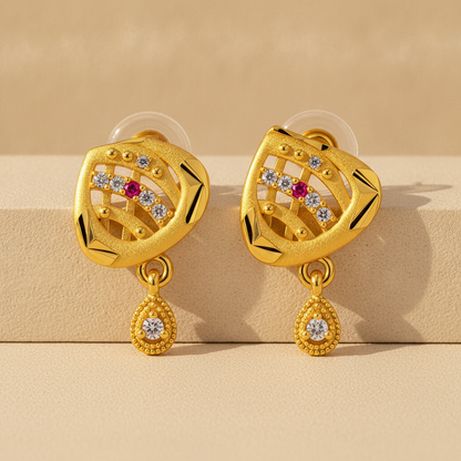 Royal Ruby Wave Teardrop Sparkle Earrings for Women
