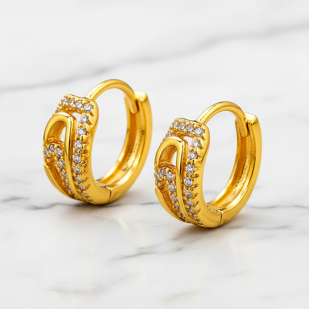 Luxury Gold Diamond Hoop Earrings For Women & Girls