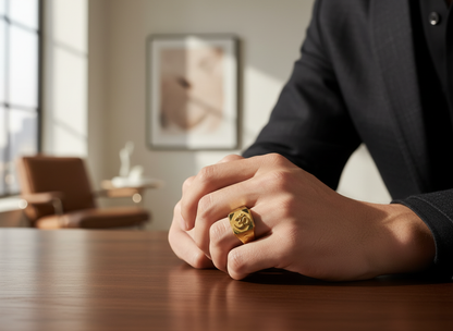 NuGold Om Royale Geometric Gold Signet Ring for Men