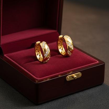 NuGold Twisted Crystal Gold-Toned Huggie Hoop Earrings for Women