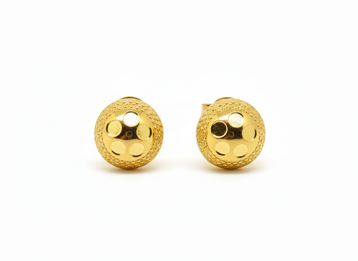 NuGold Textured Gold-Toned Round Stud Earrings for Women