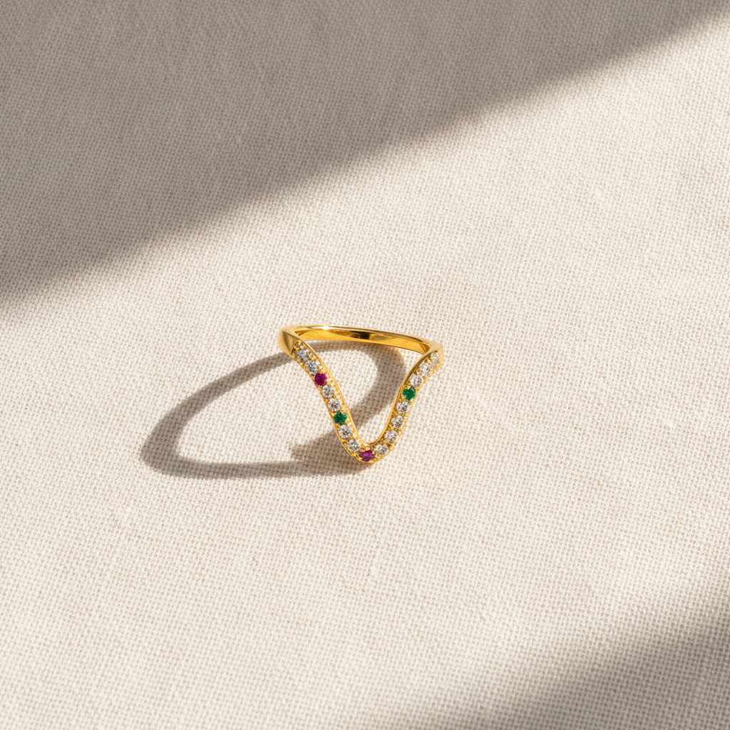 Elegant Curved Wave Ring with Multicolor Cubic Zirconia for Women & Girls