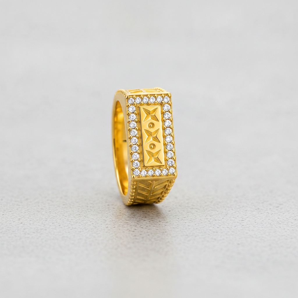 Imperial Geometric Crest Pavé Statement Ring