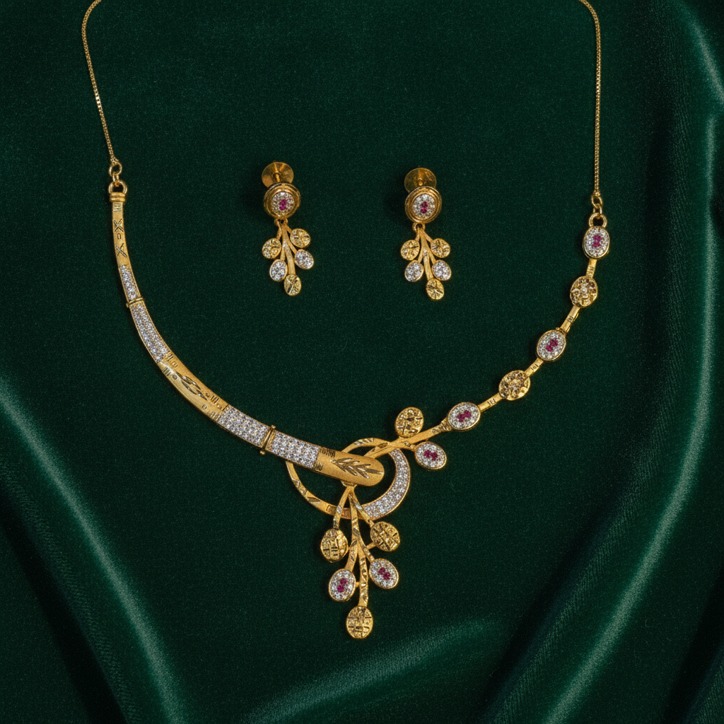 NUGOLD Premium Leaf Vine Crystal Necklace Set for Women